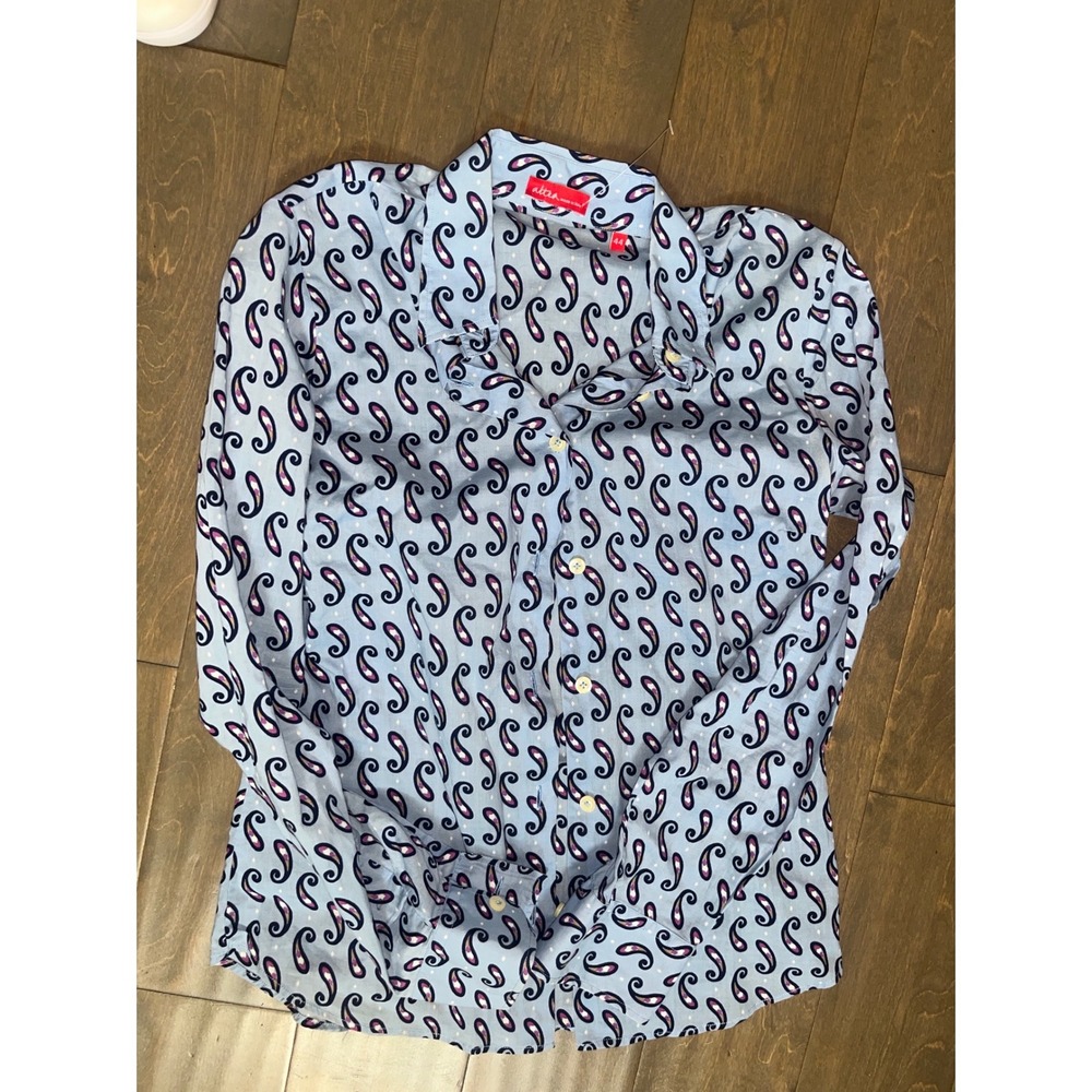 Altea Milano Womens Blue Paisley Button Down Shirt Made in Italy Cotton Size 44